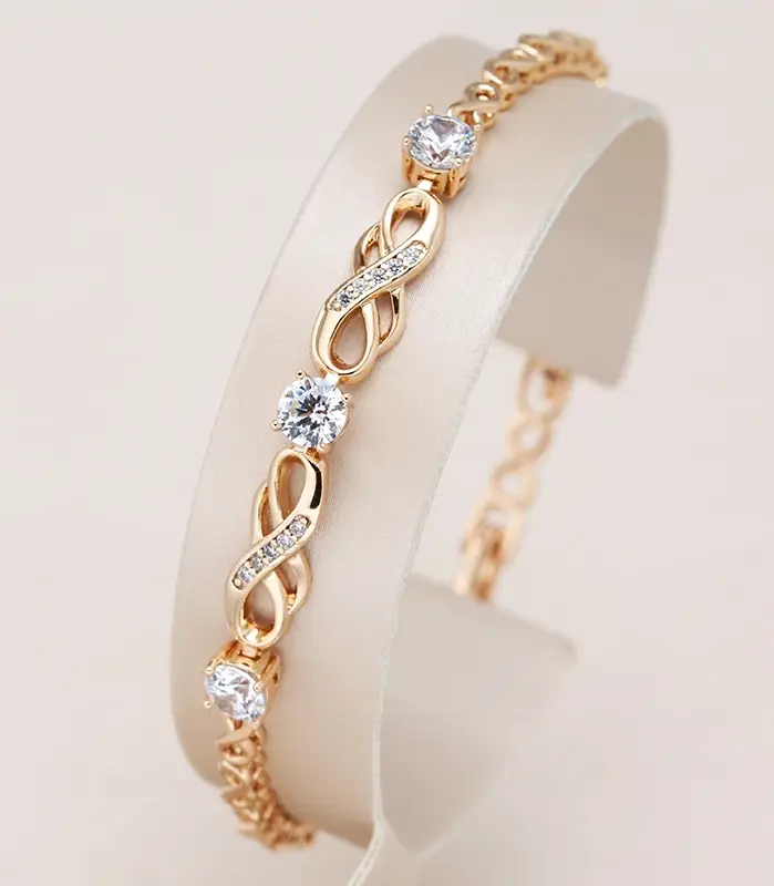Kinel-pulsera étnica de lujo para mujer, brazalete de circón Natural de oro rosa 585, joyería fina Vintage para boda y uso diario 1