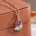 Kienl-collar con colgante de flor de circón Natural púrpura Vintage para mujer, joyería fina de alta calidad para uso diario, collar de Color oro rosa 585 5