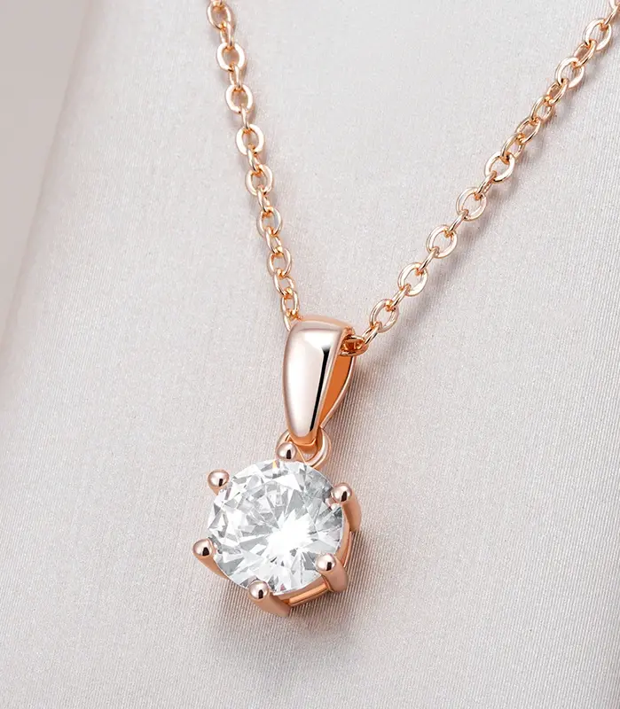 Kinel, moda novedosa, collar con colgante redondo de Color oro rosa 585, accesorios de circón Natural blanco brillante para mujer, joyería fina diaria 1