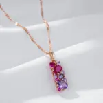 Kinel, collar con colgante de circón Natural rojo púrpura brillante para mujer, colgante de Color oro rosa 585, joyería étnica Vintage diaria 5
