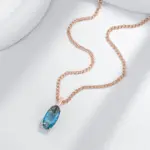 Kinel-collar con colgante ovalado grande para mujer, azul brillante, Color oro rosa 585, con circón Natural, joyería fina diaria de alta calidad 5