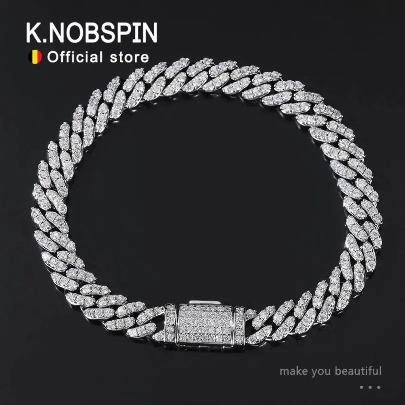 KNOBSPIN-pulsera cubana de moissanita para hombre y mujer, brazalete Original de plata de ley s925, chapado en oro blanco de 18 quilates con GRA, D VVS1 1 KNOBSPIN-pulsera cubana de moissanita para hombre y mujer, brazalete Original de plata de ley s925, chapado en oro blanco de 18 quilates con GRA, D VVS1 1