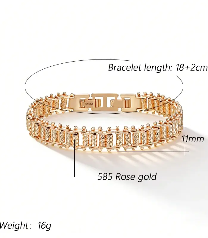 Kinel Pulsera de Eslabones Únicos en Oro Rosa 585, Tendencia Actual, para Mujer, Joyería Fina de Lujo, Estilo Étnico, para Novia, Boda o Uso Diario, Novedad 2026 2