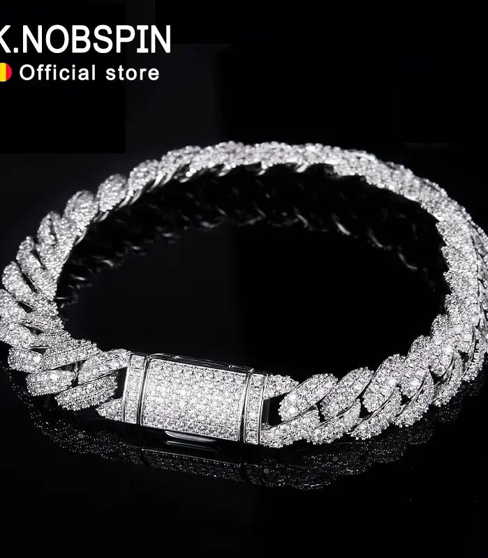 KNOBSPIN-pulsera de Hip Hop cubana de moissanita para hombre, Diamante completo de 6mm y 8mm con GRA, cadena de plata de ley 925 para niñas adolescentes 1