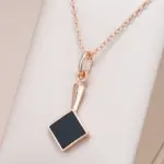 Kinel-collar con colgante de piedra negra cuadrada para mujer, accesorios de Color oro rosa 585, joyería fina diaria de alta calidad 1