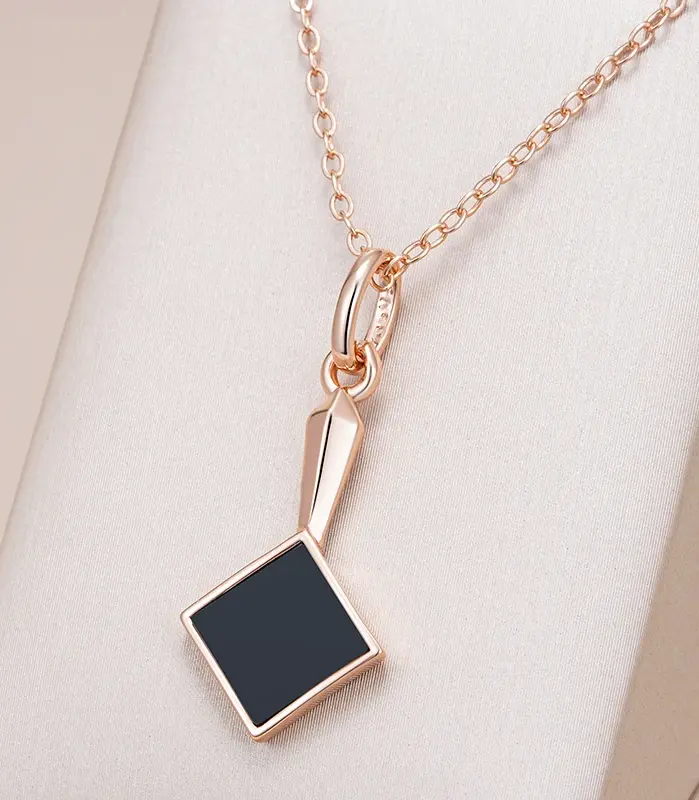 Kinel-collar con colgante de piedra negra cuadrada para mujer, accesorios de Color oro rosa 585, joyería fina diaria de alta calidad 1