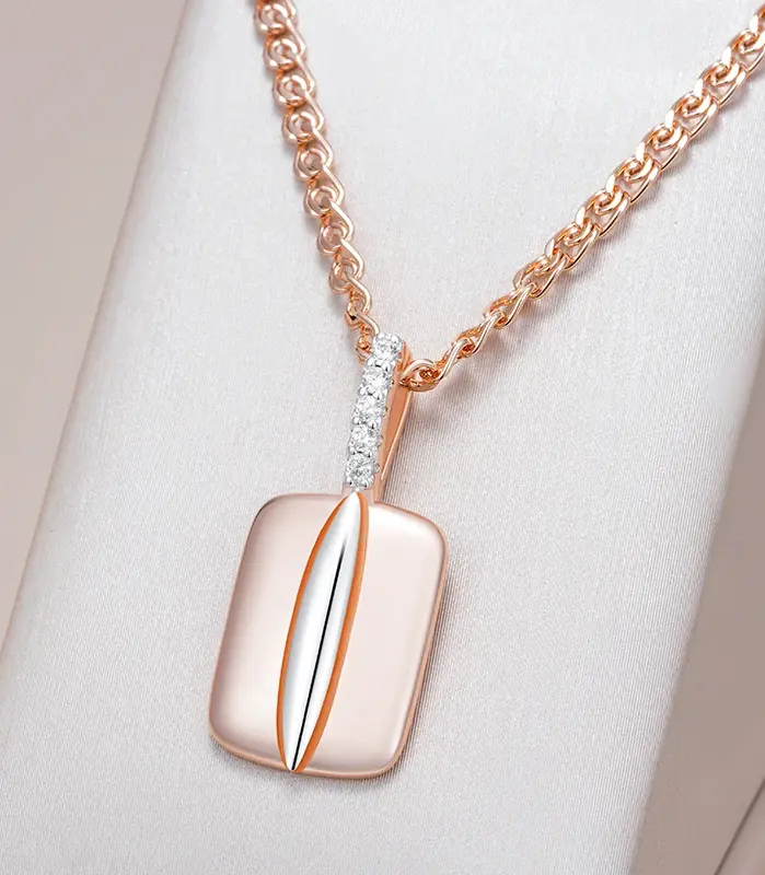 Collar con colgante cuadrado de circonita natural brillante y de diseño moderno, ideal para mujer. Diseño de lujo con combinación de colores en oro rosa y plata, perfecto para el uso diario. Joyería fina. 1