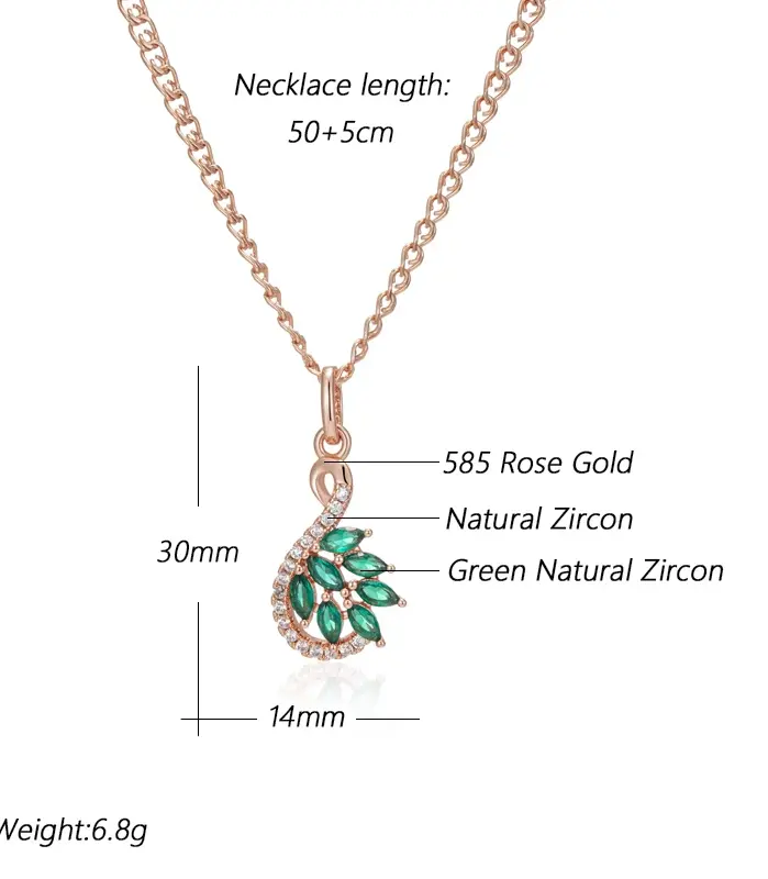 Kinel moda novedosa 585 collar con colgante de Color oro rosa para mujer colgante de circón Natural verde brillante joyería fina diaria 2