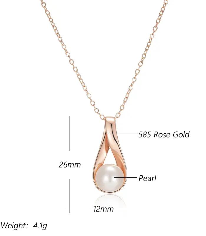 Kinel-collar con colgante de oro rosa 585 de lujo para mujer, joyería de boda nupcial con perlas huecas geométricas únicas, regalo de uso diario 2