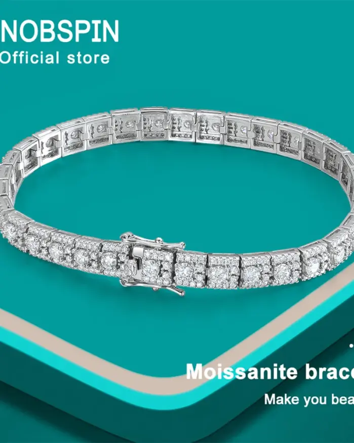 KNOBSPIN D VVS1 pulsera de tenis de moissanita con certificado GRA, diamante de laboratorio, Plata de Ley 925, pulseras cubanas de 6mm de ancho para mujer y hombre 1