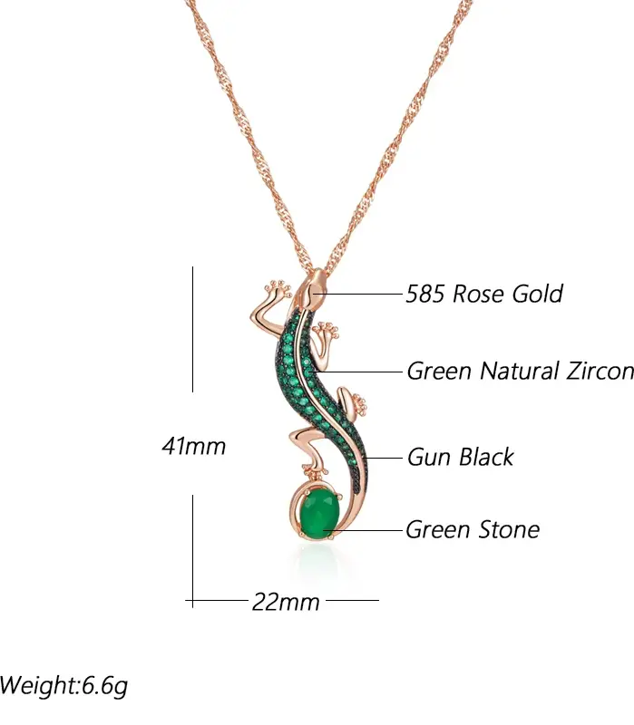 Kinel-collar con colgante de lagarto de circón Natural verde intenso para mujer, chapado en oro rosa 585, joyería Punk diaria de animales Vintage 2