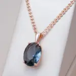 Kinel-collar con colgante de cristal gris ovalado para mujer, Color oro rosa 585, con circón Natural, joyería fina diaria de alta calidad 1
