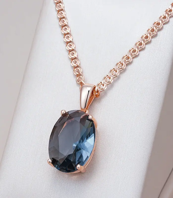 Kinel-collar con colgante de cristal gris ovalado para mujer, Color oro rosa 585, con circón Natural, joyería fina diaria de alta calidad 1