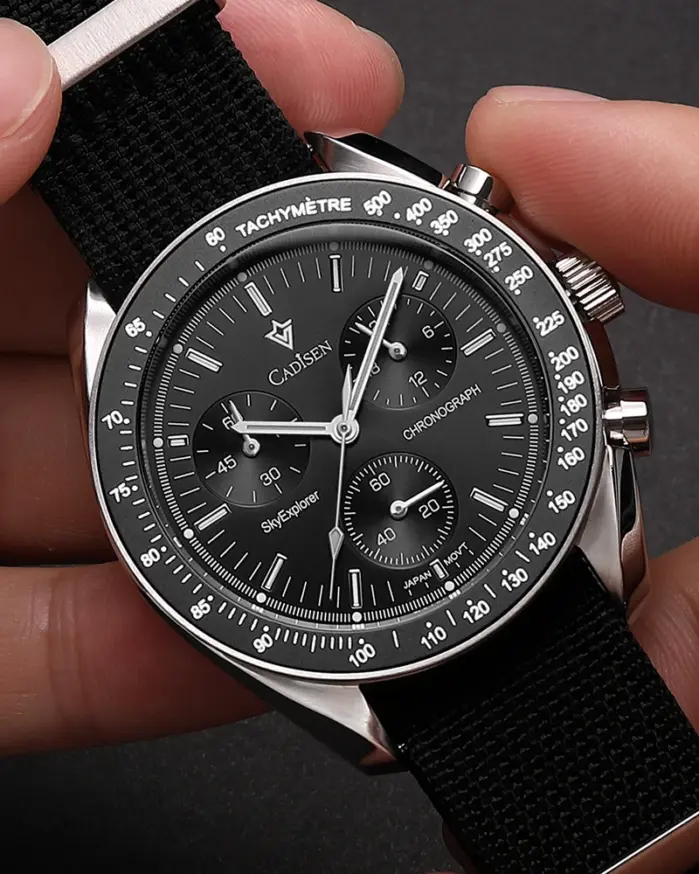 Nuevos relojes CADISEN para hombre, reloj de pulsera de cuarzo de lujo para hombre, zafiro AR recubierto de cristal, lona VK68, cronógrafo automático de velocidad 2