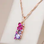 Kinel, collar con colgante de circón Natural rojo púrpura brillante para mujer, colgante de Color oro rosa 585, joyería étnica Vintage diaria 1