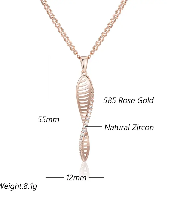 Kienl-collar con colgante largo para mujer, Color oro rosa 585, flor de cristal, accesorios de circón Natural, joyería Vintage diaria 2