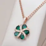 Kinel-collar con colgante de circón Natural verde brillante para mujer, tendencia 585, Color oro rosa, joyería de boda Retro fina para novia 1