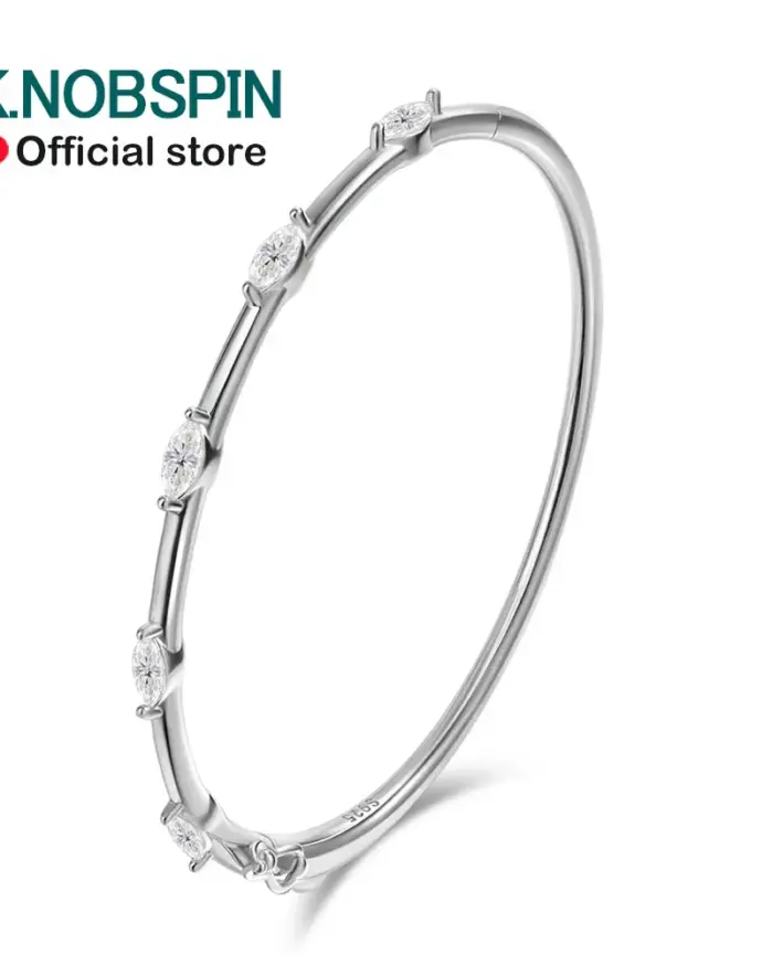 Brazalete KNOBSPIN con Moissanita, 5 Piedras, Corte Marquise de 3x6mm, Plata de Ley 925 Chapada en Oro Blanco de 18k, Certificado GRA, para Mujer 1