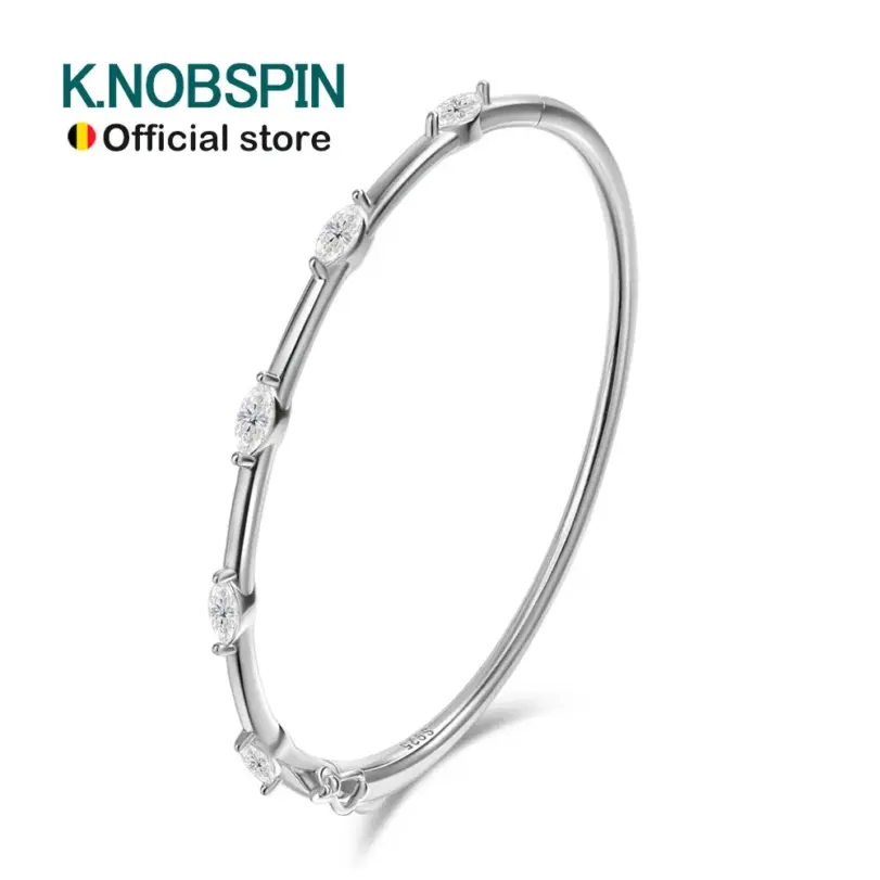 Brazalete KNOBSPIN con Moissanita, 5 Piedras, Corte Marquise de 3x6mm, Plata de Ley 925 Chapada en Oro Blanco de 18k, Certificado GRA, para Mujer 1 Brazalete KNOBSPIN con Moissanita, 5 Piedras, Corte Marquise de 3x6mm, Plata de Ley 925 Chapada en Oro Blanco de 18k, Certificado GRA, para Mujer 1