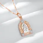 Kinel-collar con colgante de la Virgen María de lujo para hombre y mujer, Color oro rosa 585, circonita Natural, abalorio de Jesús, joyería fina diaria, regalos 6