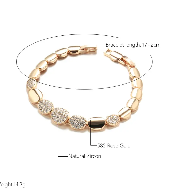 Kinel-pulsera de eslabones ovalados de oro rosa 585, pulseras finas de lujo con circonita Natural para uso diario, joyería étnica de boda 2