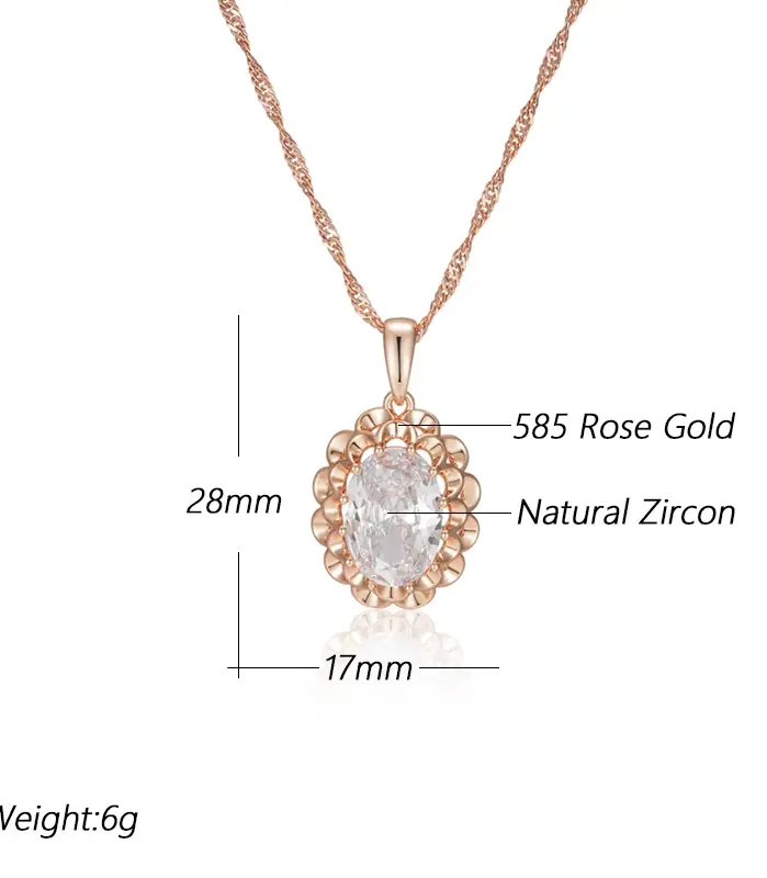 Kinel-collar con colgante de flor de cristal para mujer, Color oro rosa 585, accesorios de circonita Natural ovalados grandes a la moda, joyería diaria 2