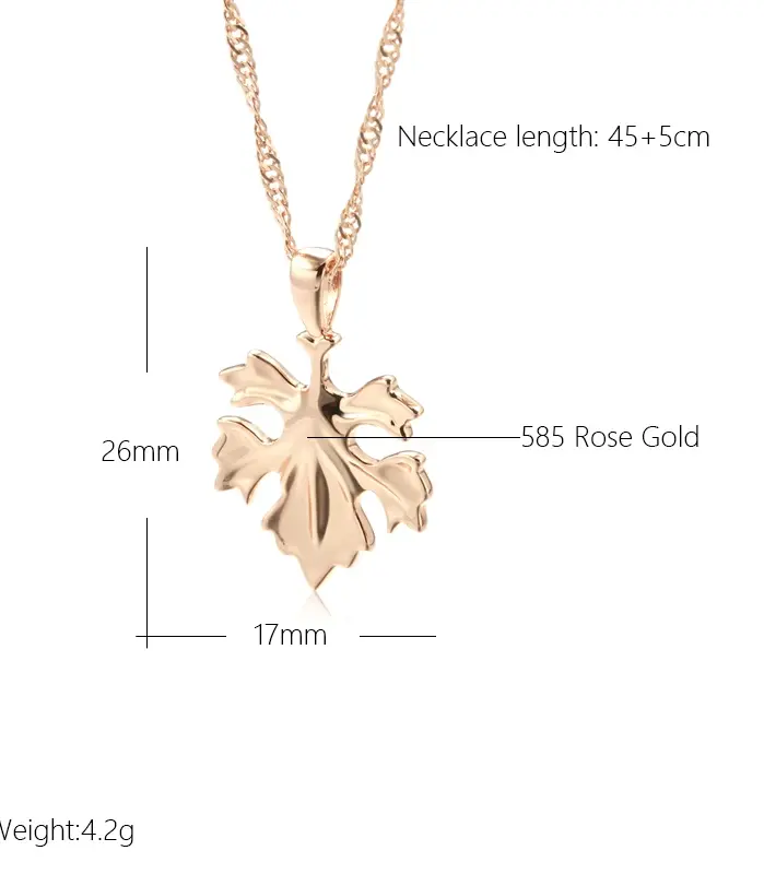 Kinel, nueva tendencia, collar con colgante de hoja para mujer, moda 585, Color oro rosa, joyería de Metal creativa, collar diario romántico único 2