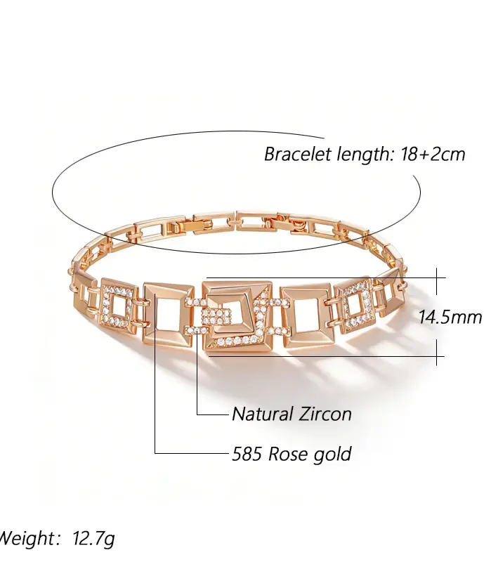 Kinel Hot 585, pulsera con accesorios cuadrados de circón Natural de Color oro rosa para mujer, joyería fina étnica de lujo para novia, joyería fina para uso diario 2