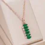 Kienl-collar con colgante cuadrado para mujer, repleto de circonita Natural verde, Color oro rosa 585, joyería de boda Vintage para novia 1