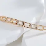 Kinel-pulsera de eslabones cuadrados de oro rosa para mujer, brazalete de circón Natural de lujo, pulseras diarias finas, joyería de boda étnica, 585 5