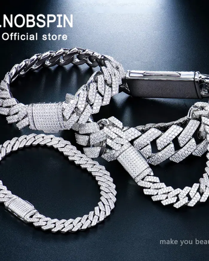 KNOBSPIN GRA certificado D VVS1 pulsera cubana de moissanita 8mm/10mm/12mm/14mm pulseras cubanas de plata esterlina s925 para mujer y hombre 1