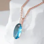 Kinel-collar con colgante ovalado grande para mujer, azul brillante, Color oro rosa 585, con circón Natural, joyería fina diaria de alta calidad 3