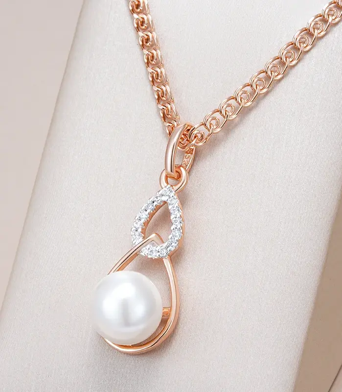 Kinel-collar con colgante de mezcla de colores para mujer, oro rosa 585, plata, colgante de perla geométrica única, joyería de boda 2024 1