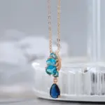 Kinel-collar con colgante de Color oro rosa 585 para mujer, accesorios de circón Natural azul, joyería fina étnica Vintage diaria 3