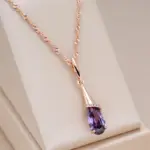 Kinel-collar con colgante largo para mujer, Color oro rosa 585, gota de agua, circonita Natural púrpura, joyería fina para uso diario, regalo 1