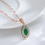 Kinel-collar con colgante largo para mujer, Color oro rosa 585, moda verde con circonita Natural azul, joyería Vintage diaria para boda 5