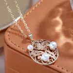 Kienl-collar con colgante de perlas de Color dorado rosa para mujer, accesorios de flores de Metal brillante Vintage, joyería fina diaria, tendencia 585 3