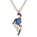 Kinel-collar con colgante de pájaro de circón Natural azul único para mujer, chapado en oro rosa y negro 585, joyería fina diaria de animales 6