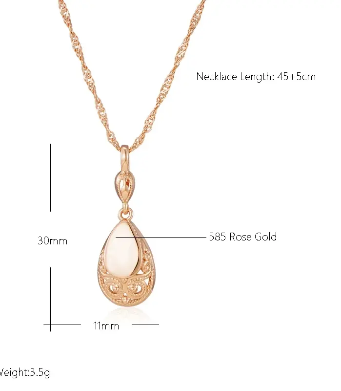 Kinel, collares con colgante de Color oro rosa 585 brillante para mujer, gota de agua Simple, joyería étnica de alta calidad para uso diario de novia 2