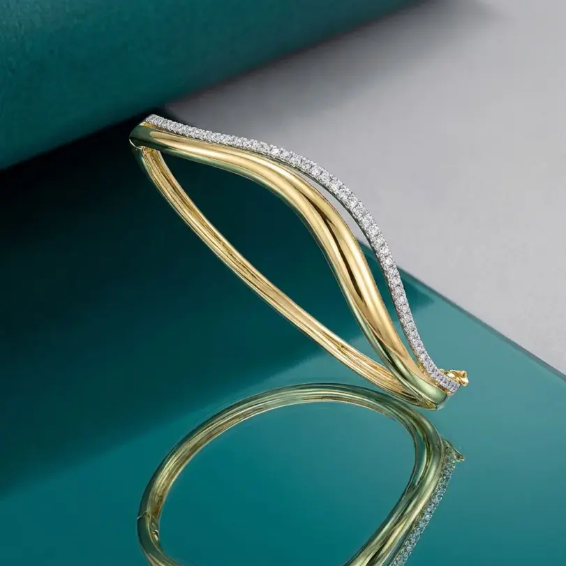 Pulseras de Doble Onda con Moissanita KNOBSPIN para Mujer, Certificadas por GRA, Diamantes de 1.5mm, Plata de Ley s925, Bañadas en Oro de 18K 2