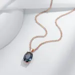 Kinel-collar con colgante de cristal gris ovalado para mujer, Color oro rosa 585, con circón Natural, joyería fina diaria de alta calidad 5