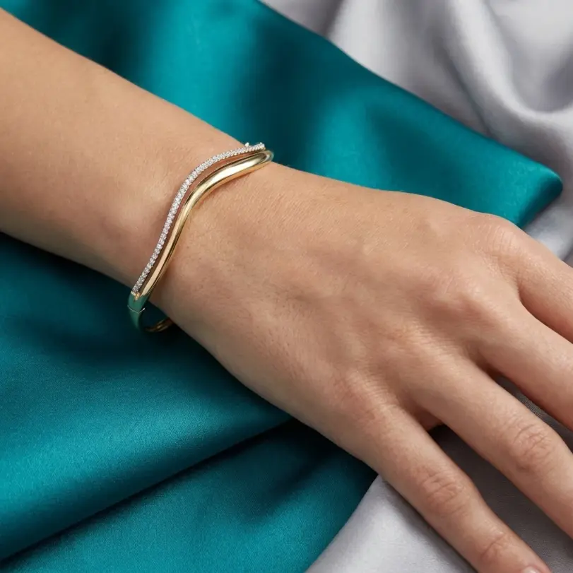 Pulseras de Doble Onda con Moissanita KNOBSPIN para Mujer, Certificadas por GRA, Diamantes de 1.5mm, Plata de Ley s925, Bañadas en Oro de 18K 4