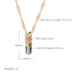 Kienl-collar con colgante de circonita Natural para mujer, cuadrado, colorido, Color oro rosa 585, accesorios de boda, joyería fina diaria 2