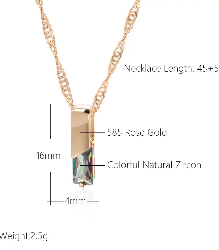 Kienl-collar con colgante de circonita Natural para mujer, cuadrado, colorido, Color oro rosa 585, accesorios de boda, joyería fina diaria 2