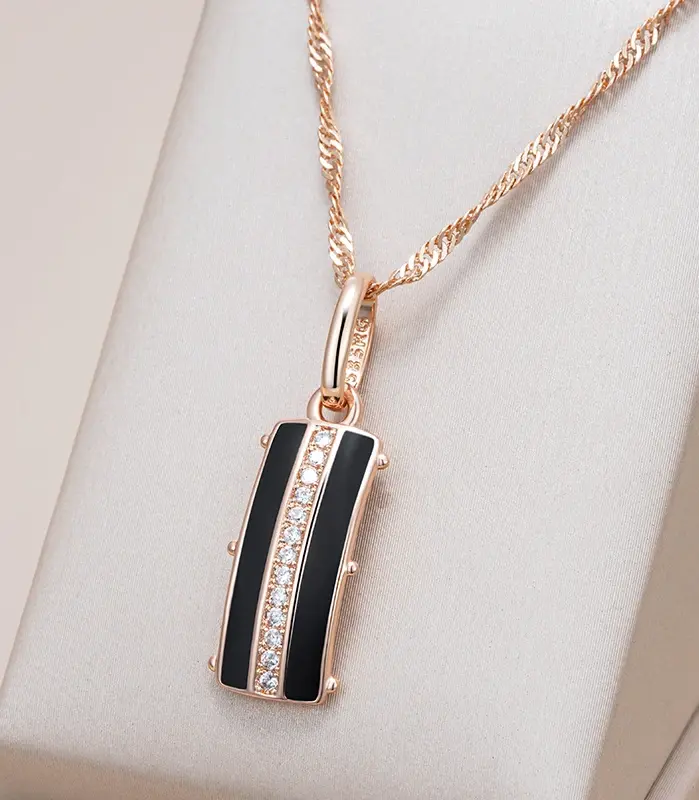 Kinel-collar con colgante cuadrado de esmalte negro para mujer, Color oro rosa 585, accesorios de circón Natural, joyería diaria de alta calidad 1