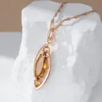 Kinel-collar con colgante de cristal marrón claro para mujer, Color oro rosa 585, con circón Natural, joyería fina diaria de alta calidad 3