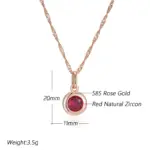Kinel-collar con colgante de circón Natural rojo brillante para mujer, moda 585, Color oro rosa, joyería étnica para novia, joyería Vintage diaria fina 2