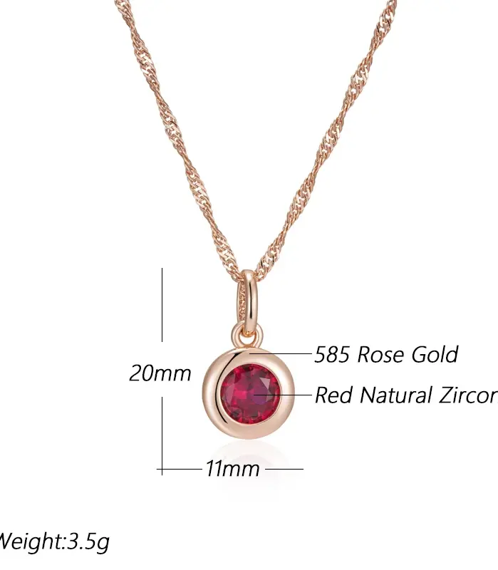 Kinel-collar con colgante de circón Natural rojo brillante para mujer, moda 585, Color oro rosa, joyería étnica para novia, joyería Vintage diaria fina 2