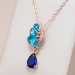Kinel-collar con colgante de Color oro rosa 585 para mujer, accesorios de circón Natural azul, joyería fina étnica Vintage diaria 1