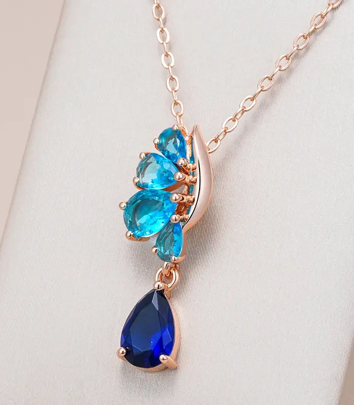 Kinel-collar con colgante de Color oro rosa 585 para mujer, accesorios de circón Natural azul, joyería fina étnica Vintage diaria 1